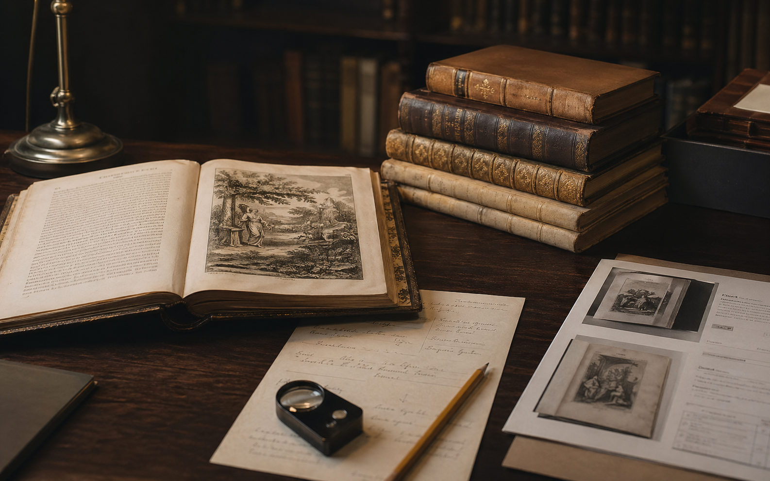 Antiquarian books on a curator desk